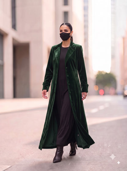 Tailored Velvet Coat Abaya with Lapel Collar