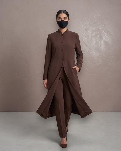 Business Suit for Women with Coat-Style Top | Optional Trouser & Hijab | Brown