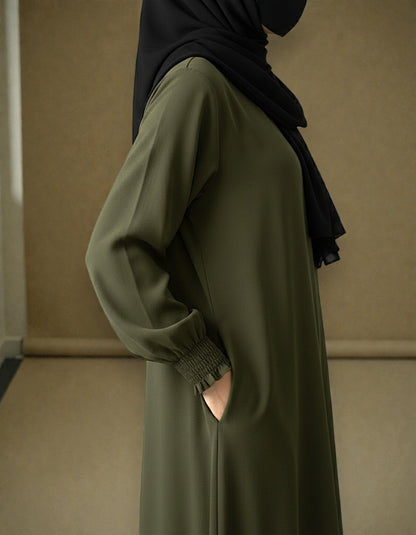 Front Open Abaya with Zipper Opening, Umbrella Flare and Matching Belt