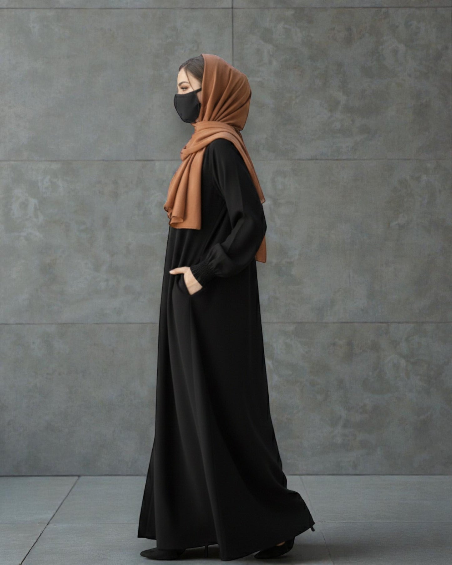 Front Open Abaya with Zipper Opening, Umbrella Flare and Matching Belt