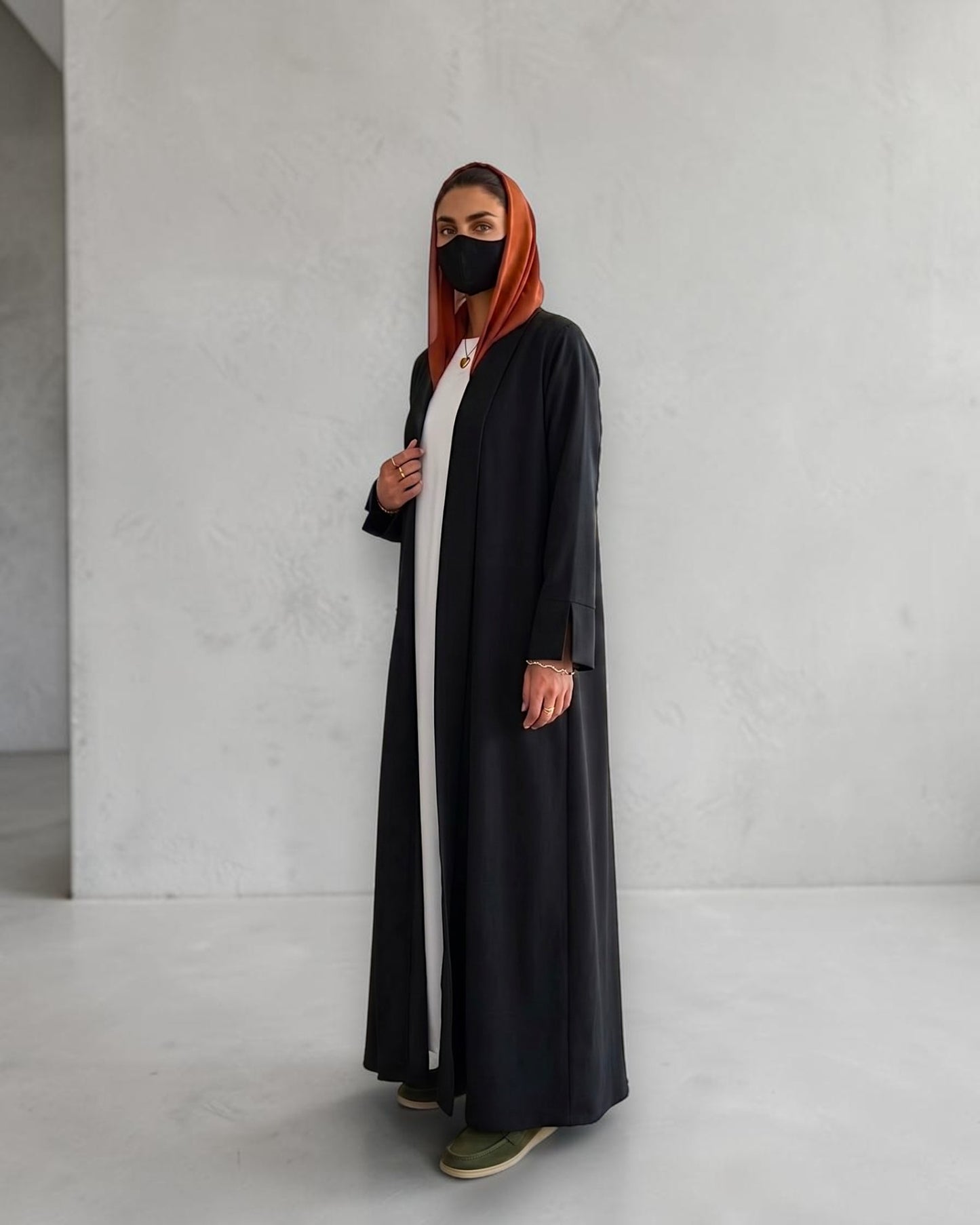 Open Abaya Shrug with Hijab & Optional Inner | open-abaya-shrug| Black