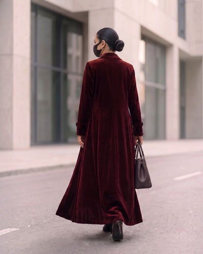 Structured Velvet Abaya Coat with Tailored Lapels