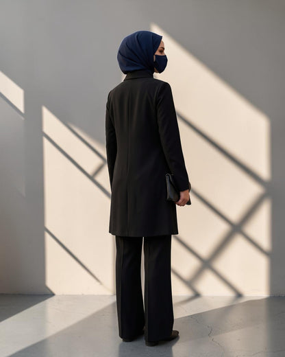 Black 2-Piece Modest Co-Ord Set with Zipper Top & Elasticated Trousers | Optional Hijab