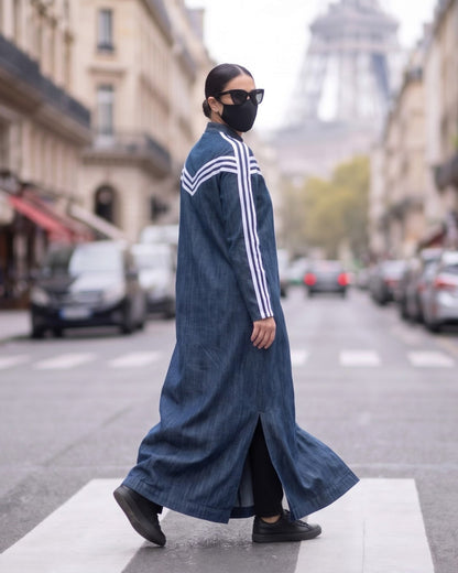 Sport Stripe Denim Zipper Abaya