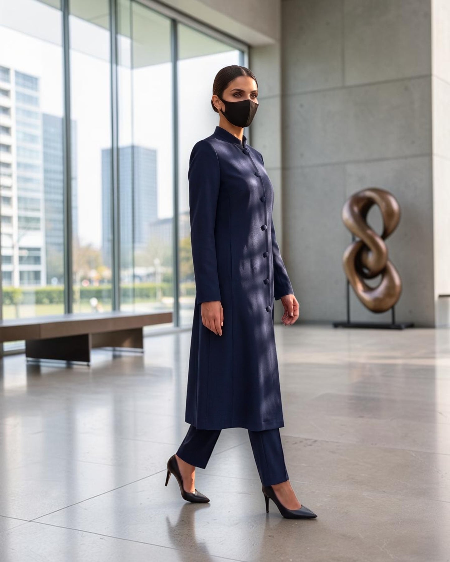 Business Suit for Women with Coat-Style Top | Optional Trouser & Hijab | Navy Blue