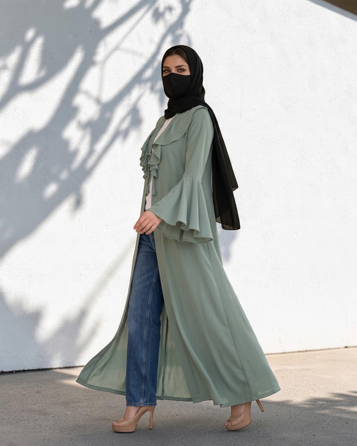 Layered Yoke Shrug for Abaya with Flared Bell Sleeves