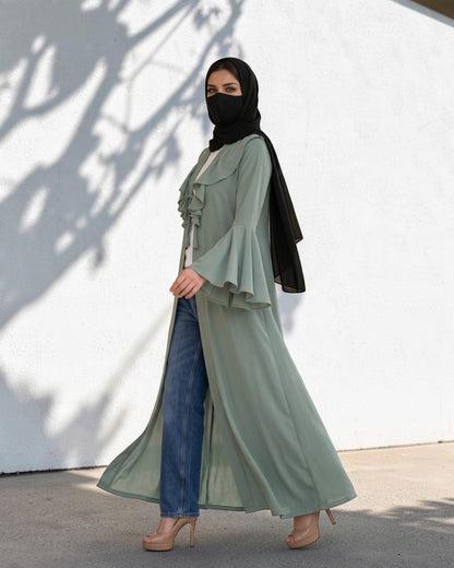 Layered Yoke Shrug for Abaya with Flared Bell Sleeves