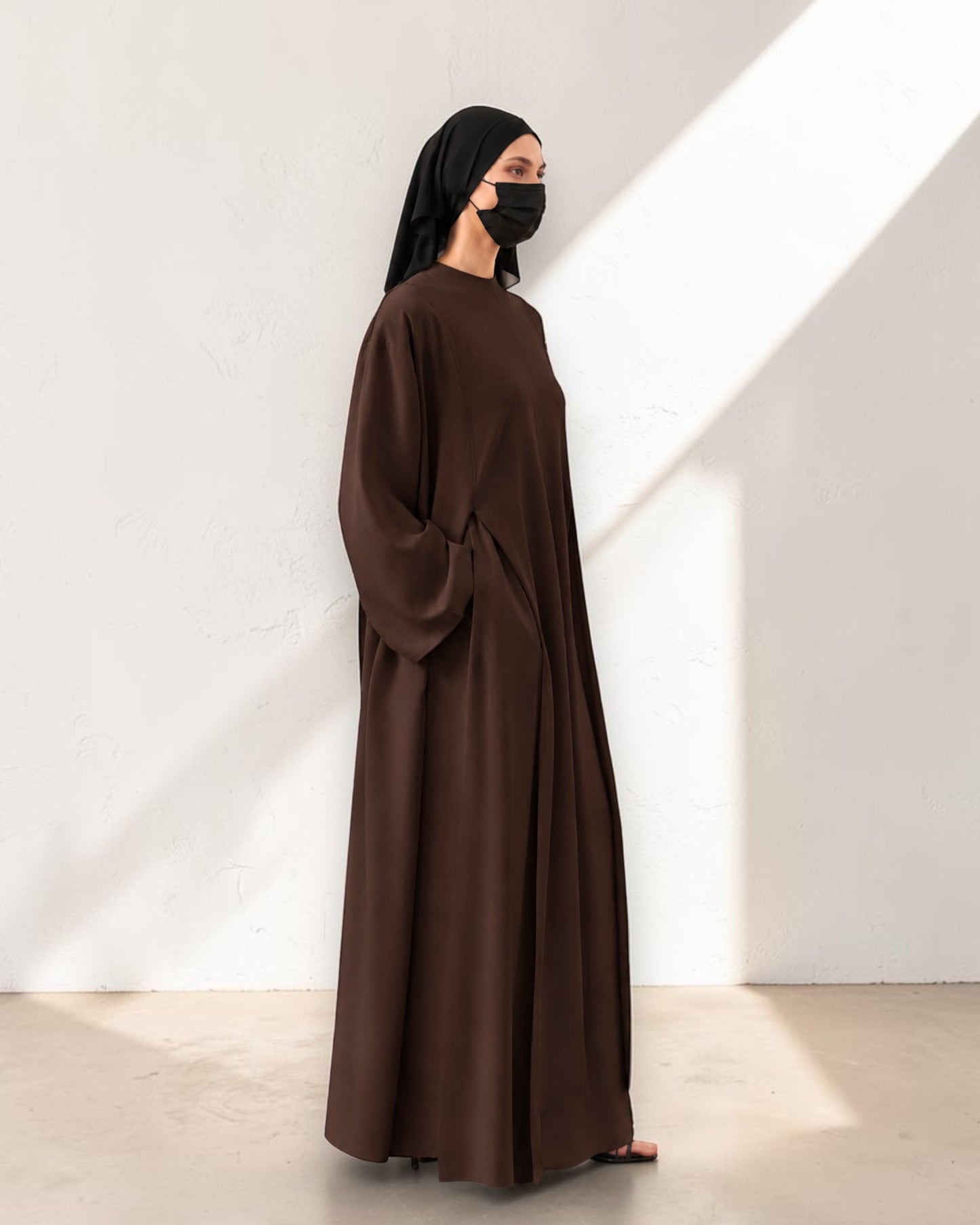 Brown Abaya-like Co-ord Set with Long Tunic and Elasticated Bottom
