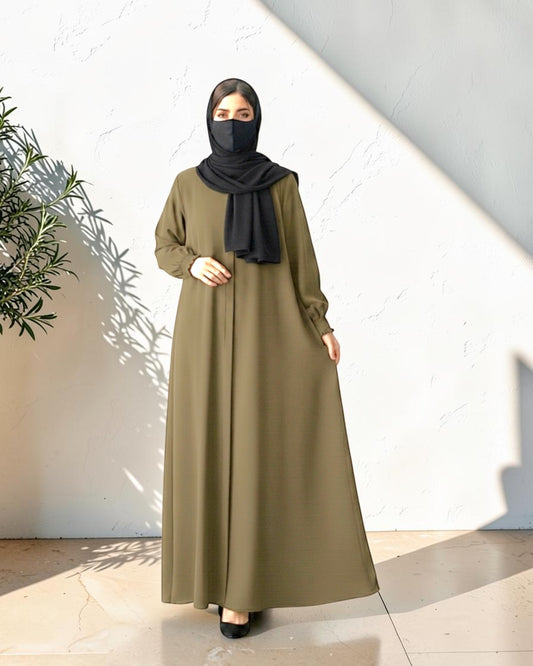 Front Open Abaya with Zipper Opening, Umbrella Flare and Matching Belt
