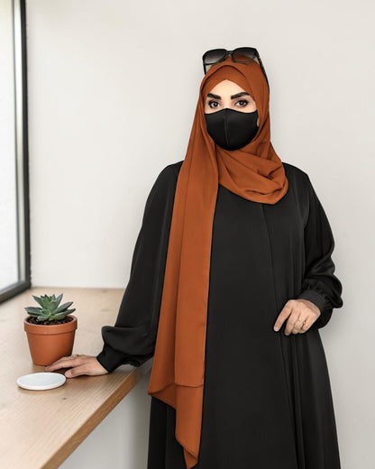 Black Abaya for Women with Rust Hijab