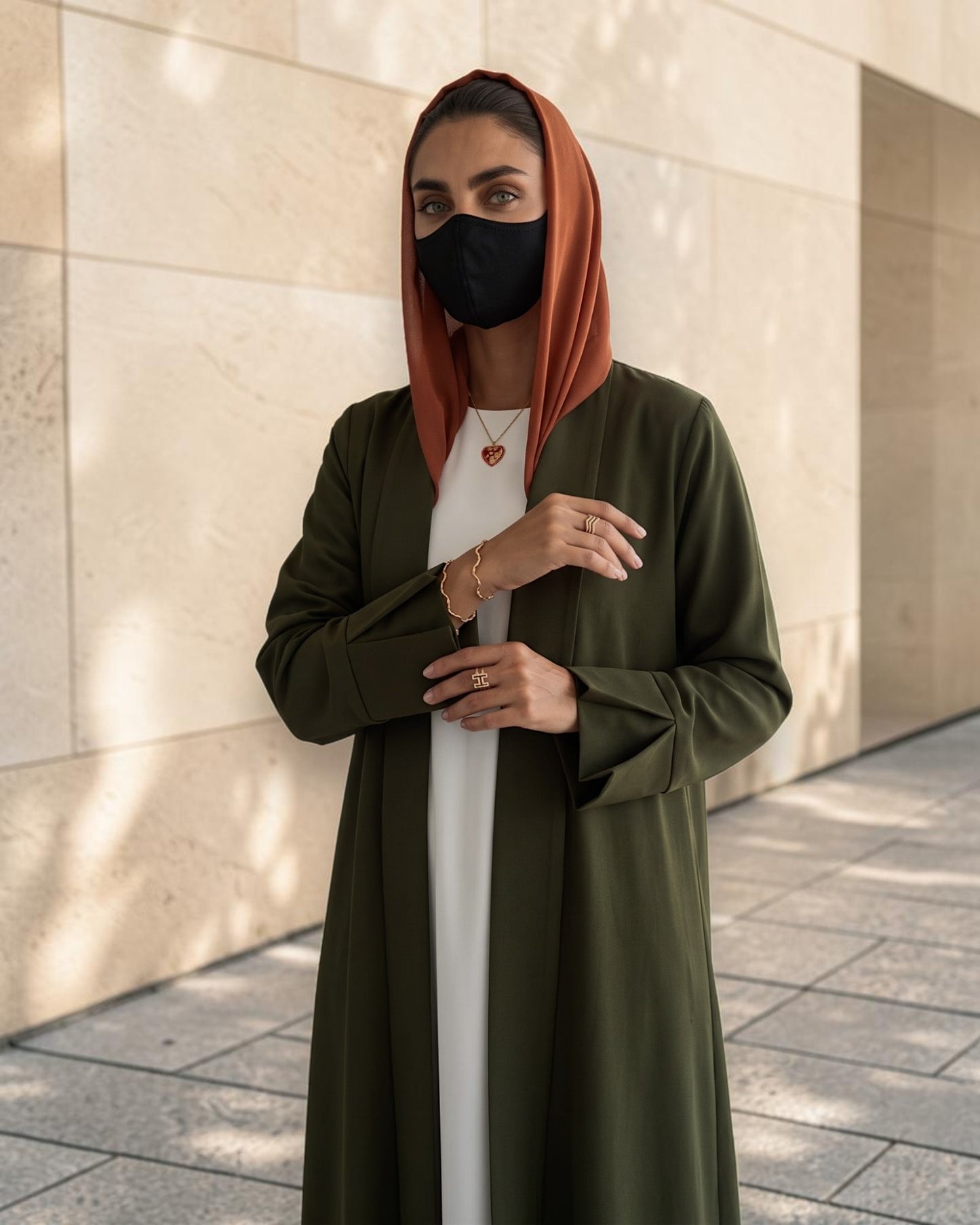 Open Abaya Shrug with Hijab & Optional Inner | open-abaya-shrug| Dark Olive