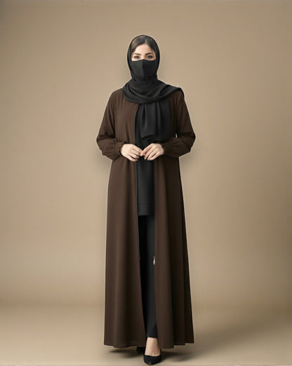Front Open Abaya with Zipper Opening, Umbrella Flare and Matching Belt