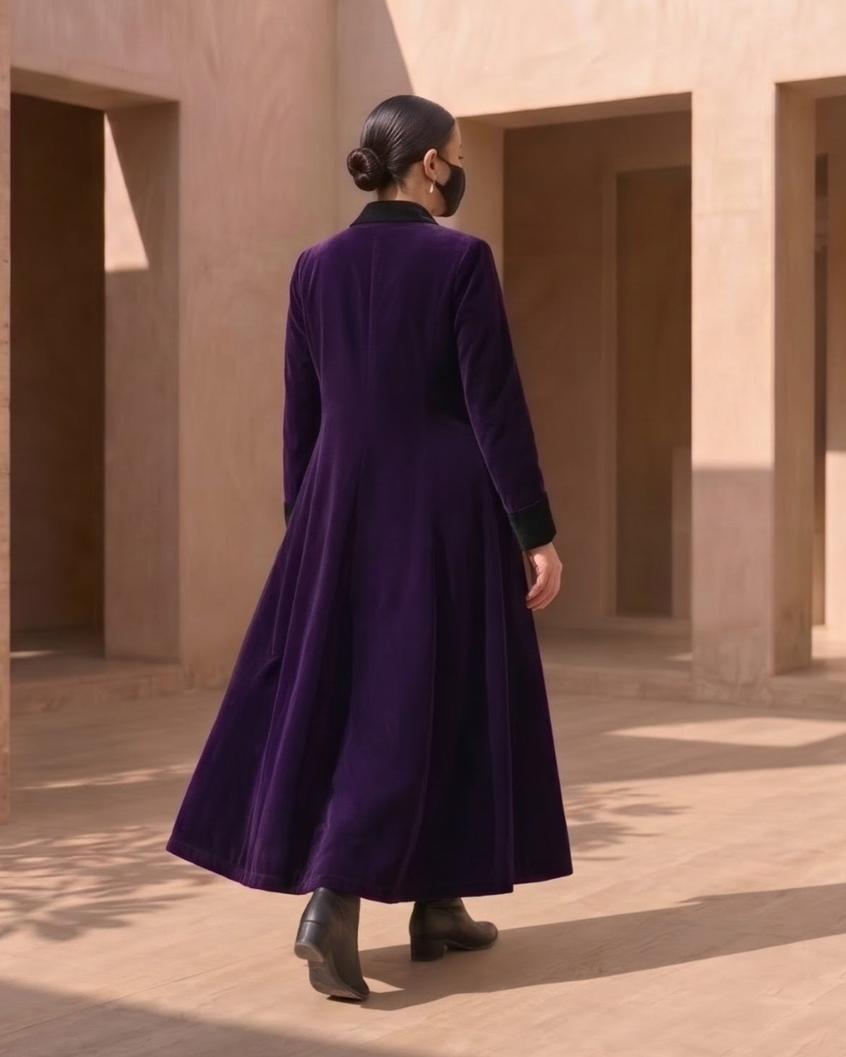 Velvet Coat Abaya with Contrast Lapels For Working Woman