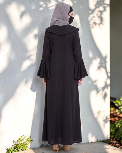 Designer Abaya Fit Shrug with Ruffle Yoke & Bell Sleeves