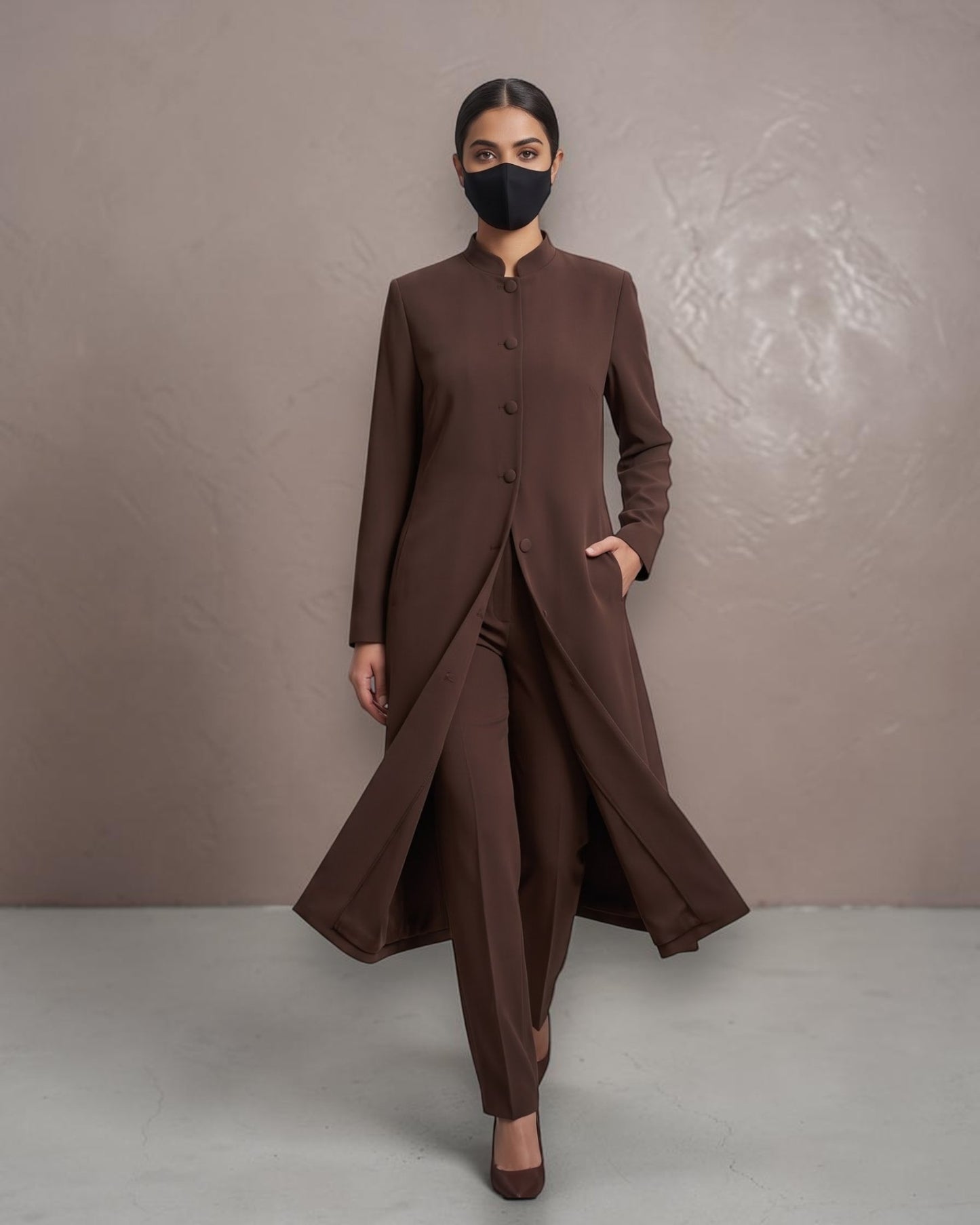 Business Suit for Women with Coat-Style Top | Optional Trouser & Hijab | Brown