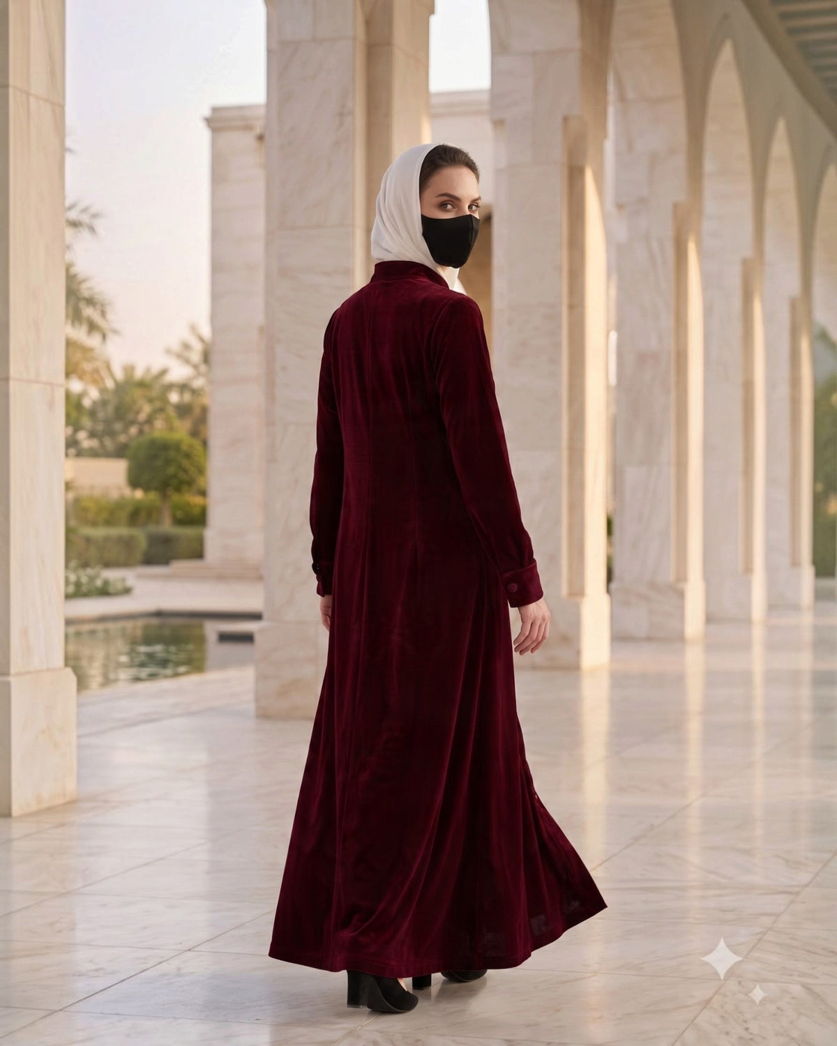 Luxe Micro Velvet Front Open Abaya with Buttoned Cuffs