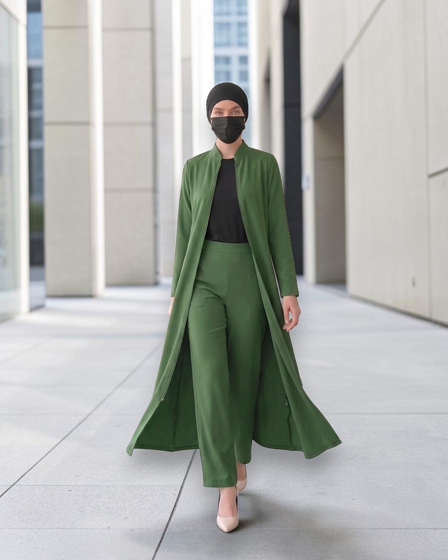 Modest Workwear Long Top with Hijab | Optional Pant |Jade Green