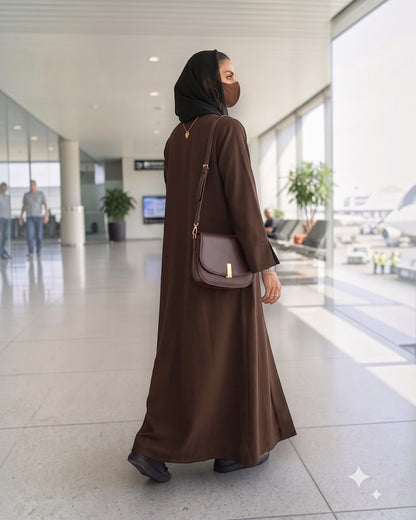 Open Abaya Shrug with Hijab & Optional Inner | open-abaya-shrug| Brown