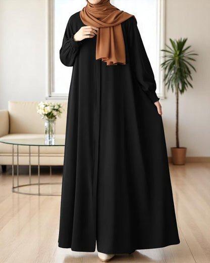 Front Open Abaya with Zipper Opening, Umbrella Flare and Matching Belt