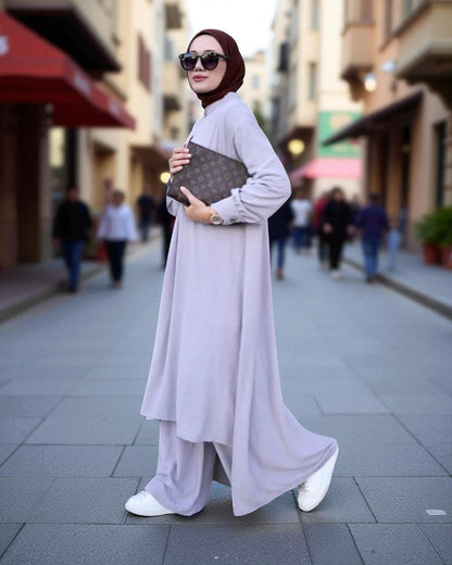 Co-ord Abaya Set for Women Ð Firdaus Fabric with Wide Palazzo & Tunic