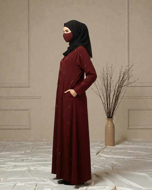 Front Open Mahram-Abaya with Handwork – Premium Praada Fabric