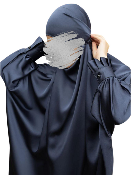 Very Loose and Free Size Jilbab in Nida Satin with Adjustable Face Coverage and Designer Sleeves