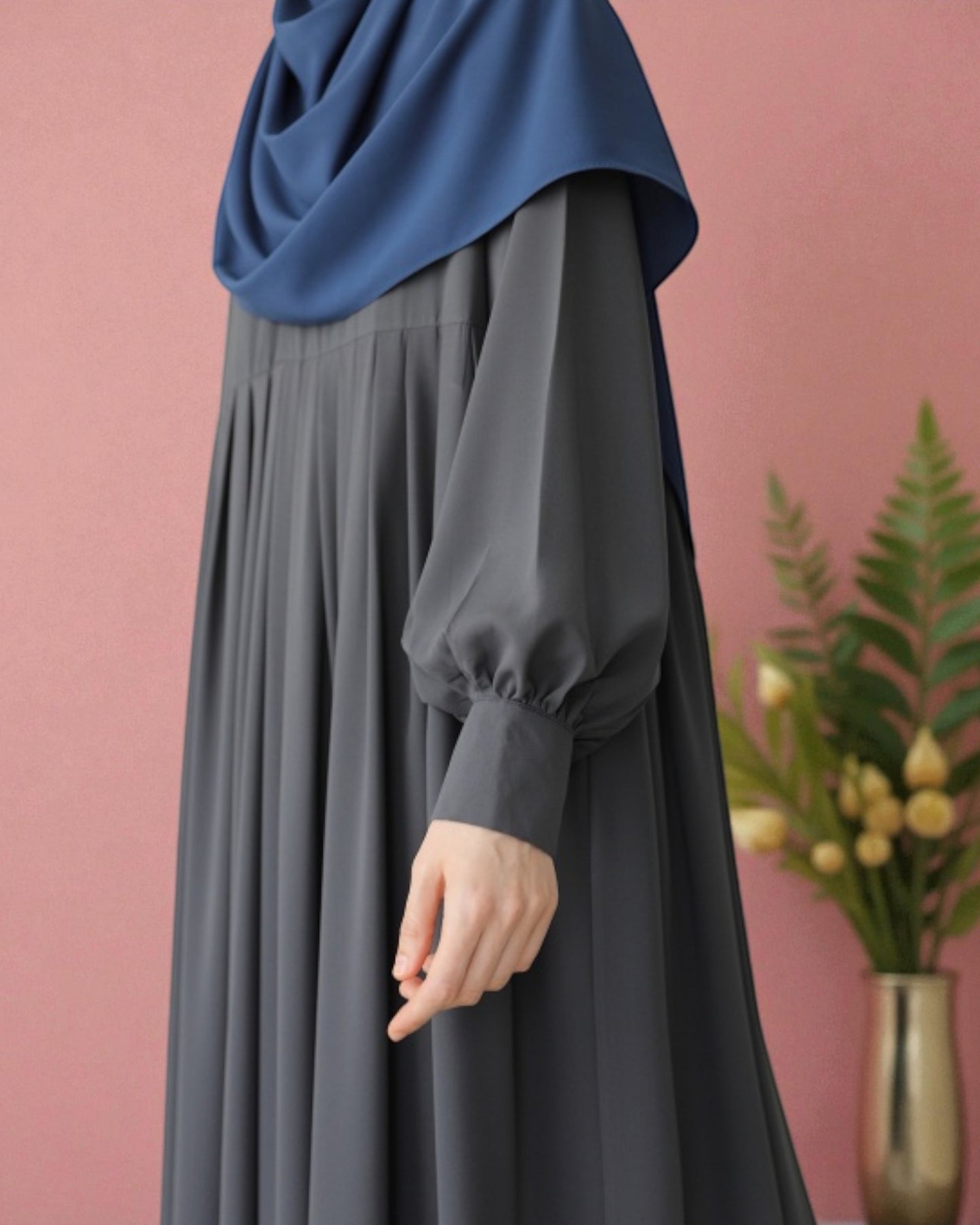 Turkish Style Pleated Abaya with Concealed Zipper
