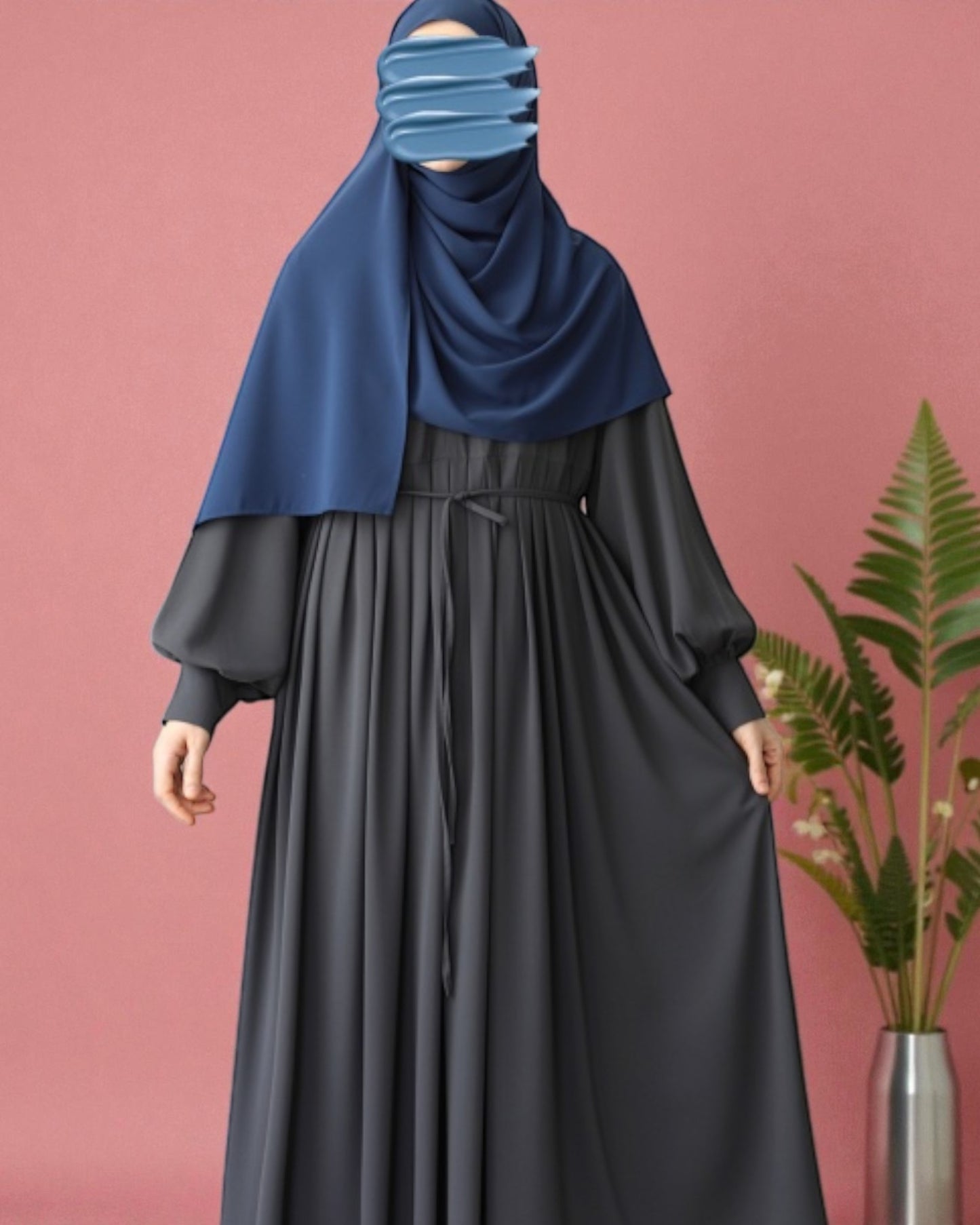 Turkish Style Pleated Abaya with Concealed Zipper