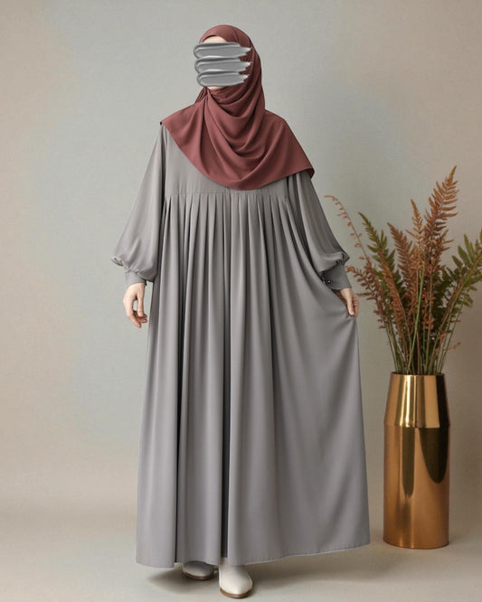 Turkish Style Pleated Abaya with Concealed Zipper