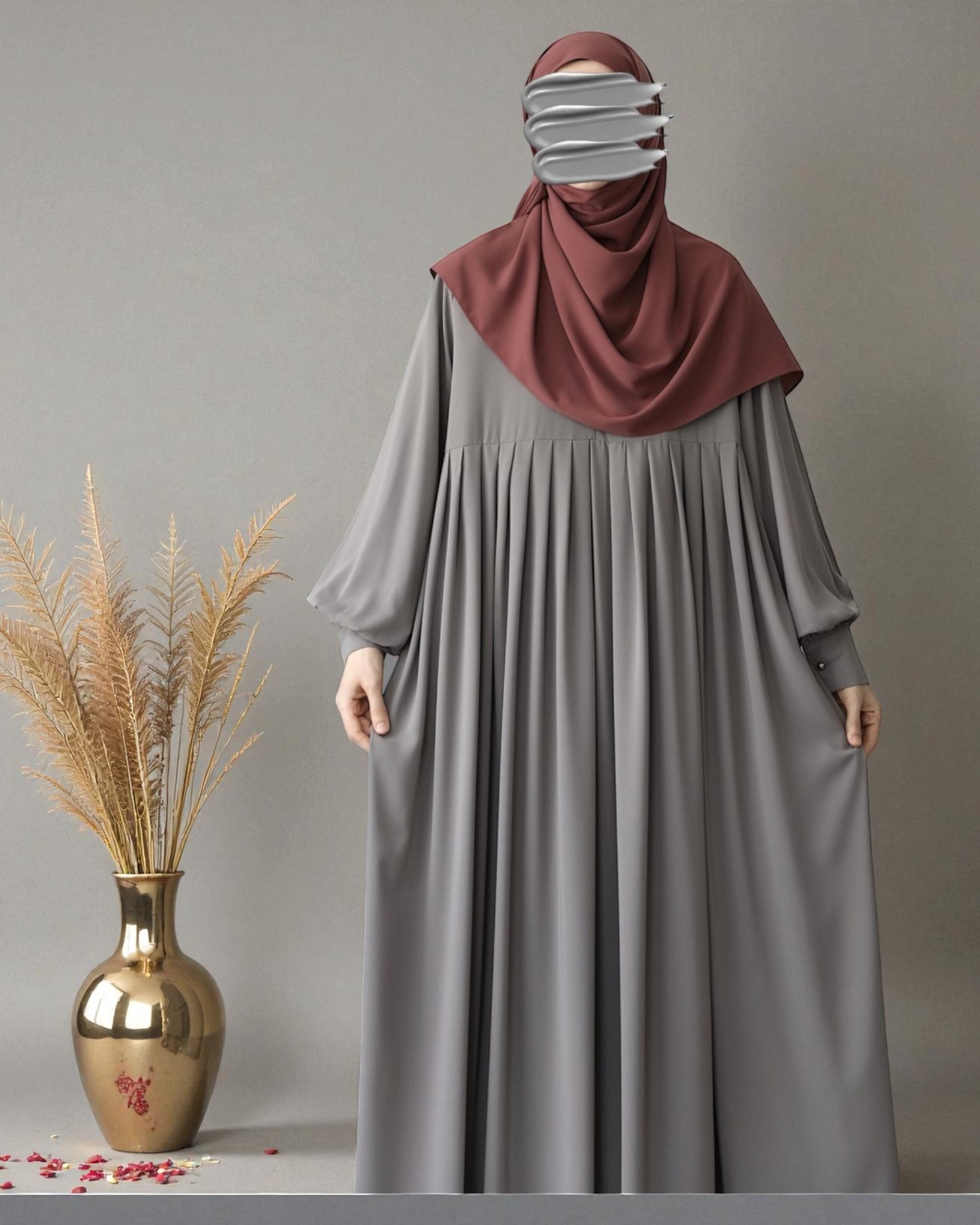 Turkish Style Pleated Abaya with Concealed Zipper