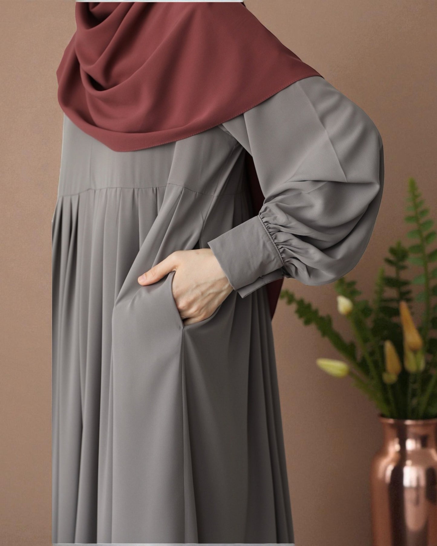 Turkish Style Pleated Abaya with Concealed Zipper