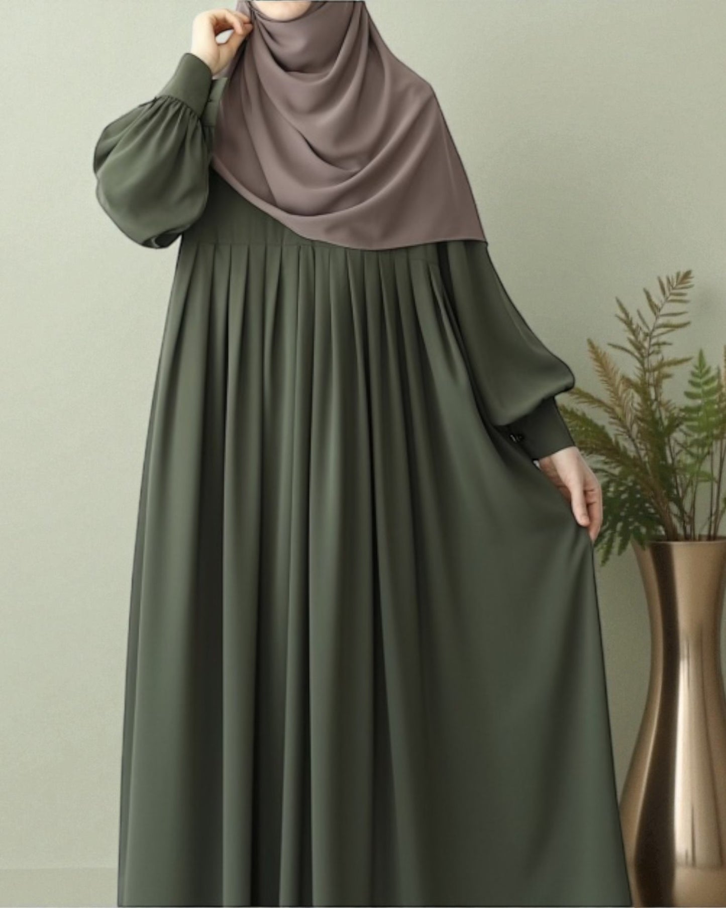 Turkish Style Pleated Abaya with Concealed Zipper