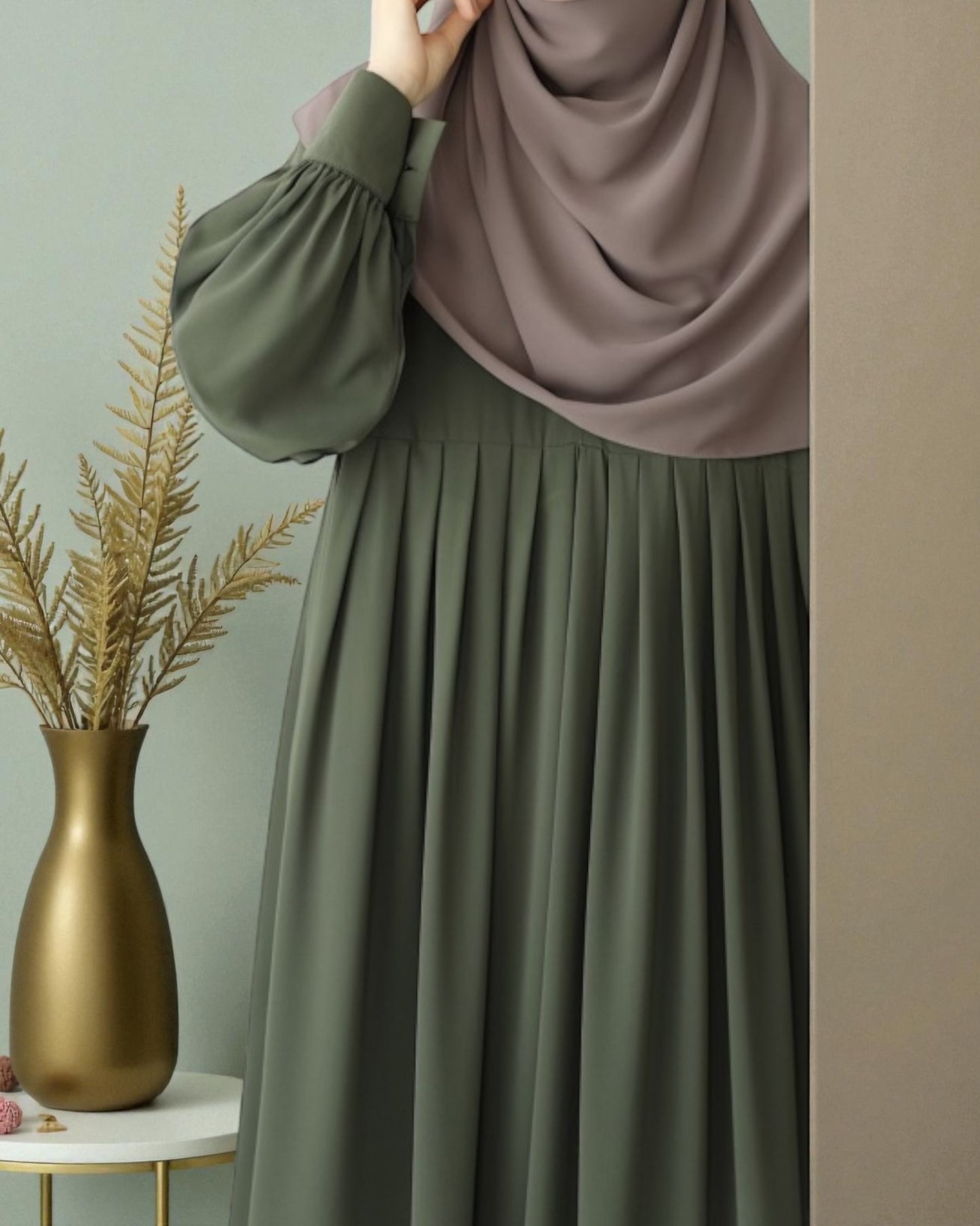 Turkish Style Pleated Abaya with Concealed Zipper