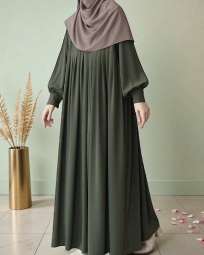 Turkish Style Pleated Abaya with Concealed Zipper
