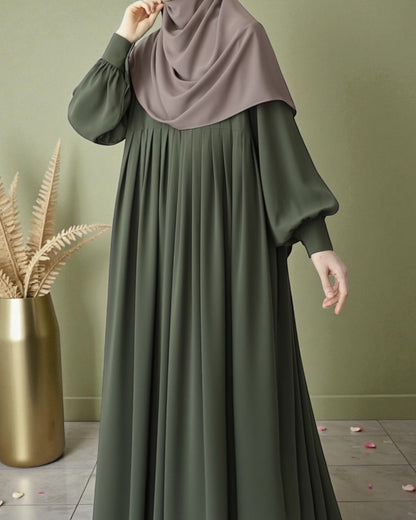 Turkish Style Pleated Abaya with Concealed Zipper
