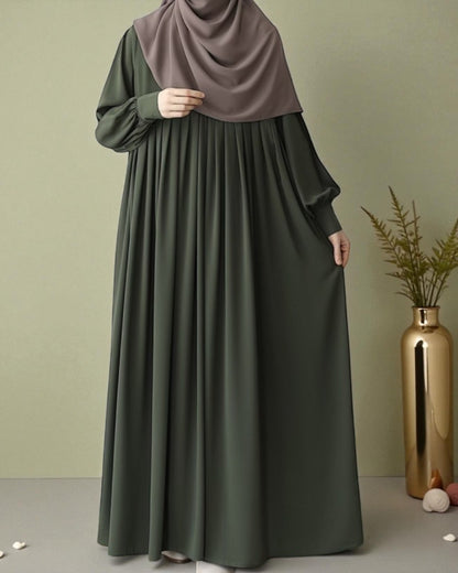 Turkish Style Pleated Abaya with Concealed Zipper