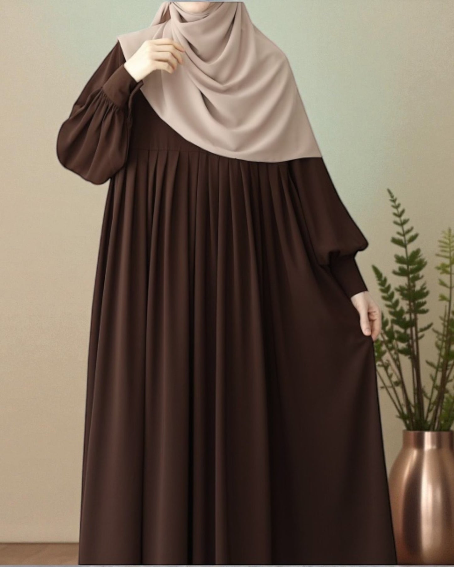 Turkish Style Pleated Abaya with Concealed Zipper