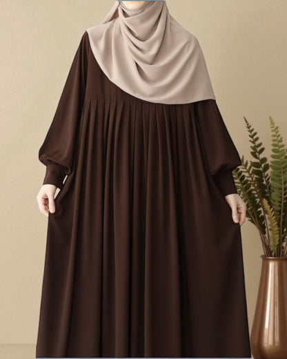 Turkish Style Pleated Abaya with Concealed Zipper