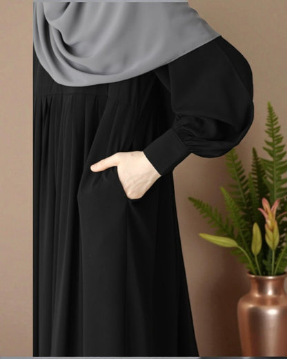 Turkish Style Pleated Abaya with Concealed Zipper