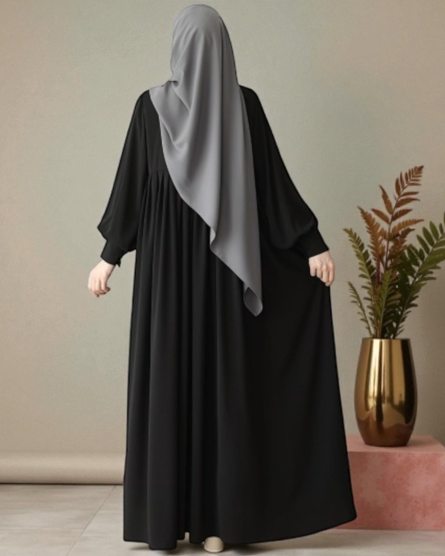Turkish Style Pleated Abaya with Concealed Zipper
