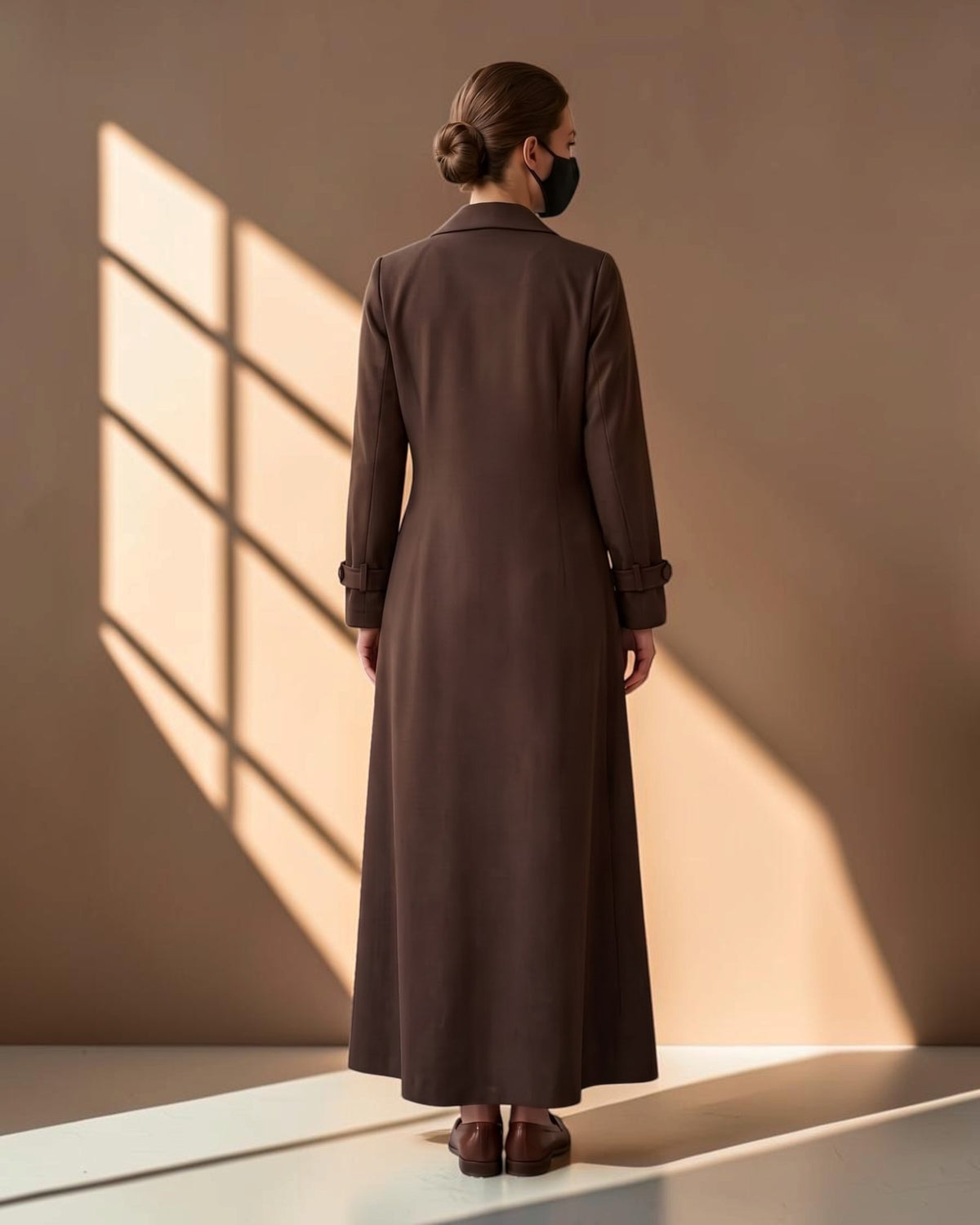 Executive Abaya Coat with Structured Shoulders (Brown)