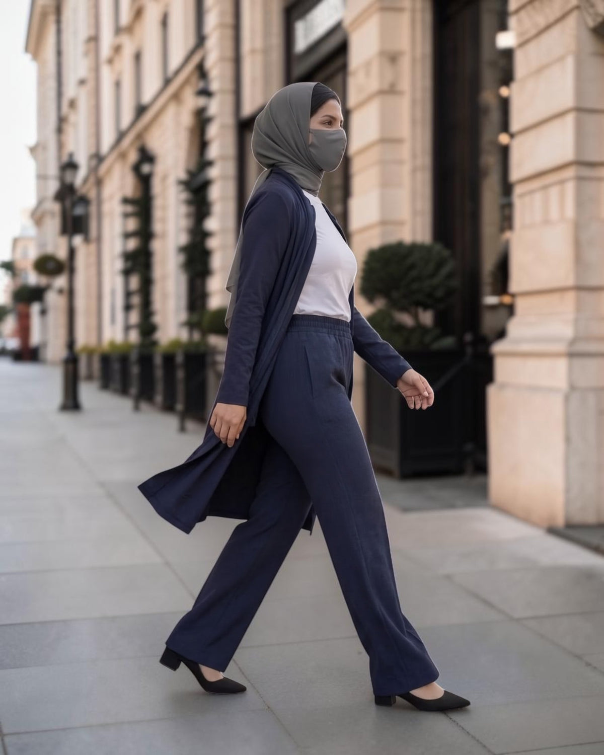 2-Piece Modest Co-Ord Set with Zipper Top & Elasticated Trousers | Optional Hijab