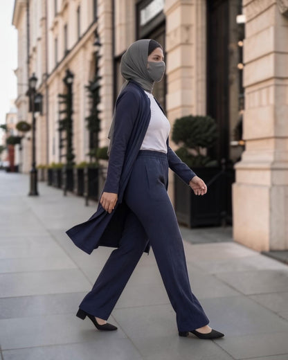 2-Piece Modest Co-Ord Set with Zipper Top & Elasticated Trousers | Optional Hijab