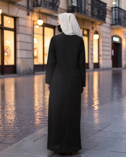 Double-Breasted Coat Abaya for Work with Free Hijab | Optional Inner | BLACK
