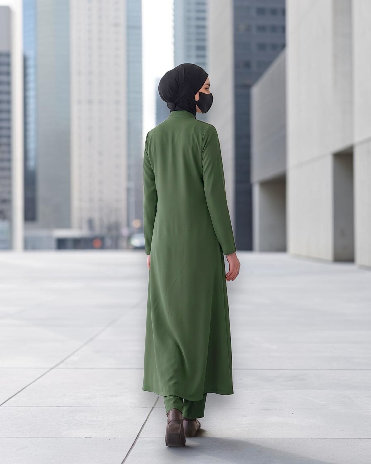Modest Workwear Long Top with Hijab | Optional Pant |Jade Green