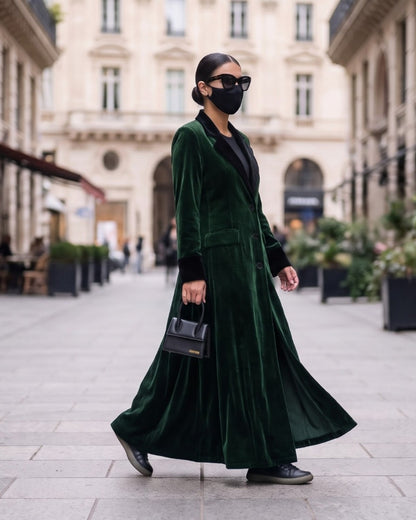 Trending Velvet Coat Abaya with Contrast Lapels