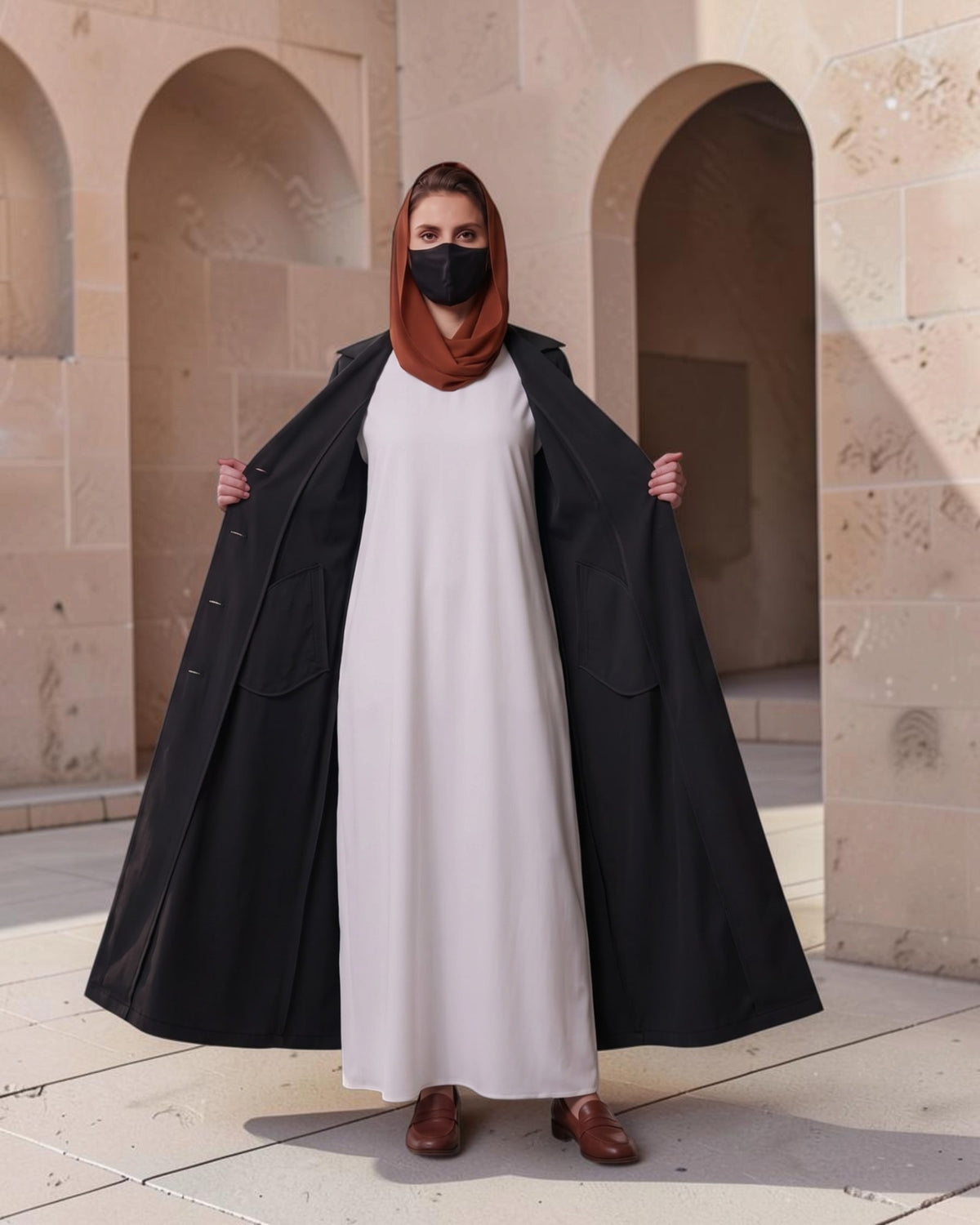 Executive Abaya Coat with Structured Shoulders (Black)