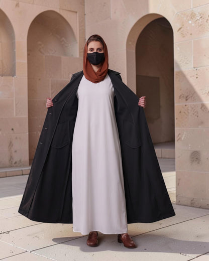 Executive Abaya Coat with Structured Shoulders (Black)