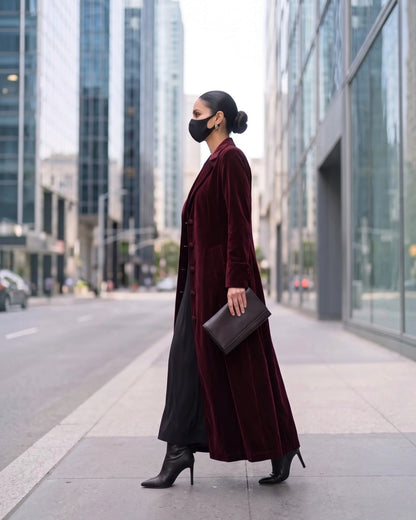 Structured Velvet Abaya Coat with Tailored Lapels