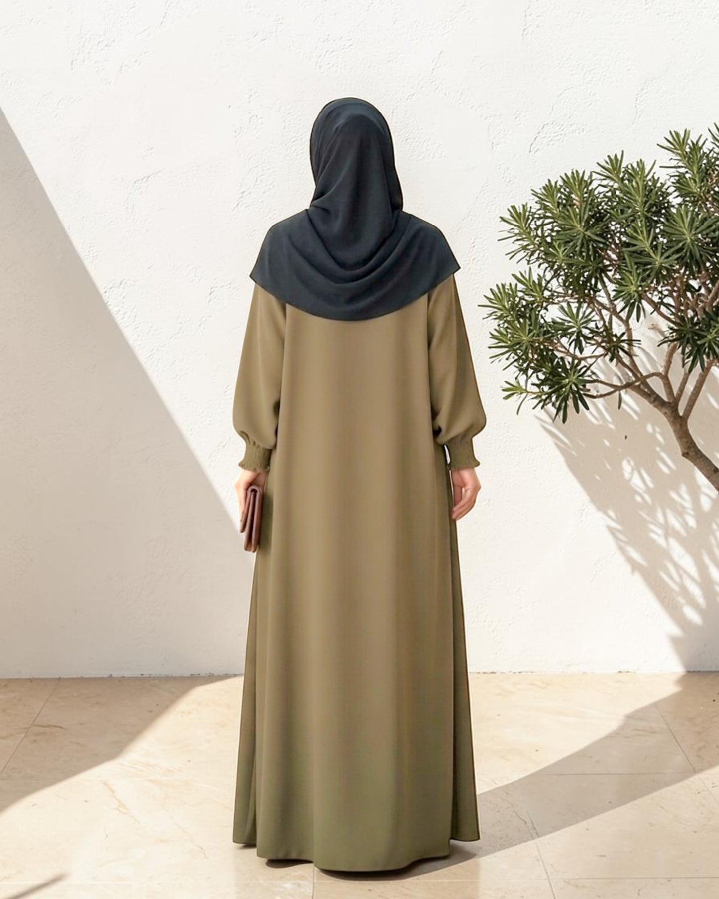 Front Open Abaya with Zipper Opening, Umbrella Flare and Matching Belt